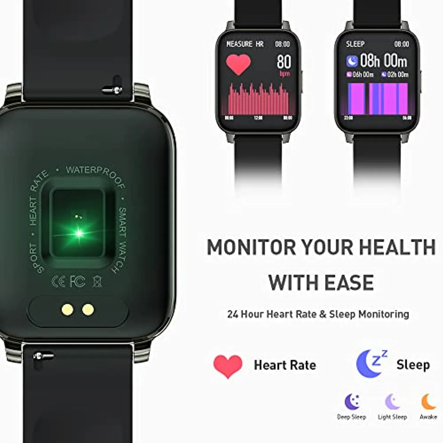 Smart Watch, 1.69 inch Fitness Tracker, Smartwatch with Heart Rate/Sleep Monitor, Calorie/Step Counter Activity Tracker, Stopwatch, Blood Oxygen Monitor, IP67 Waterproof Fitness Watch for Men