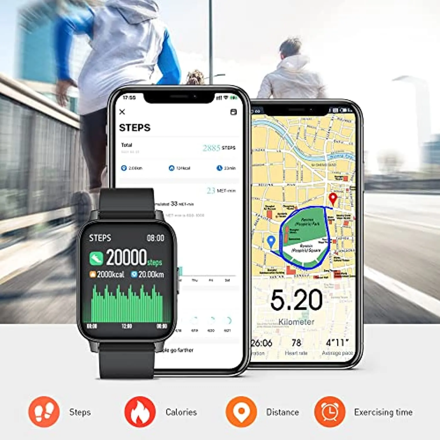 Smart Watch, 1.69 inch Fitness Tracker, Smartwatch with Heart Rate/Sleep Monitor, Calorie/Step Counter Activity Tracker, Stopwatch, Blood Oxygen Monitor, IP67 Waterproof Fitness Watch for Men