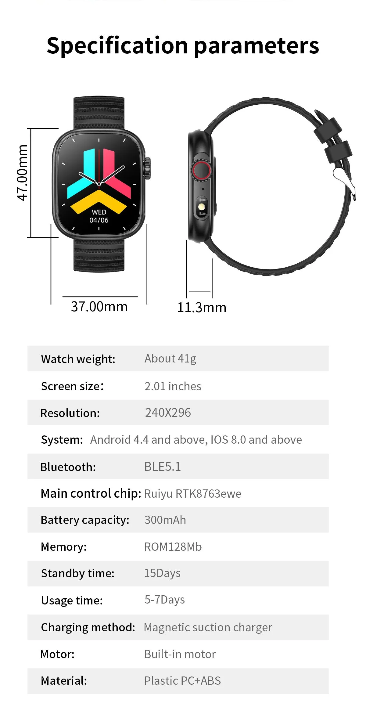 Smart Watch 2.01" Inch Heart Rate Blood Pressure Blood Oxygen Fitness Tracker for Women Men