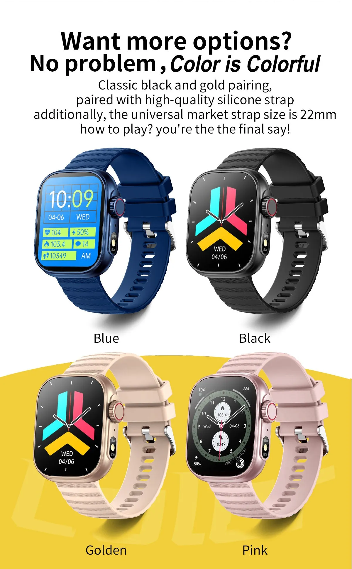 Smart Watch 2.01" Inch Heart Rate Blood Pressure Blood Oxygen Fitness Tracker for Women Men