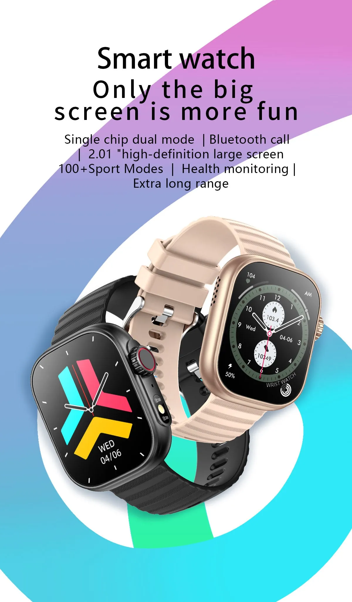 Smart Watch 2.01" Inch Heart Rate Blood Pressure Blood Oxygen Fitness Tracker for Women Men
