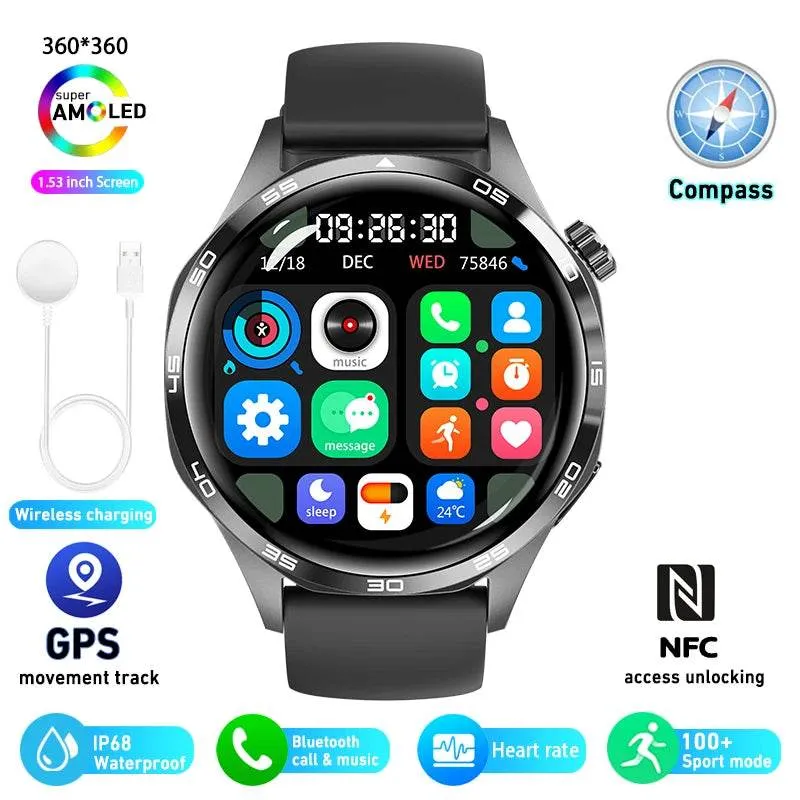 Smart Watch for HUAWEI GT5 Pro GPS NFC  Men 360*360 AMOLED Screen Heart rate Bluetooth Call IP67 Waterproof Man Smartwatch