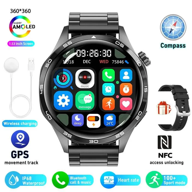 Smart Watch for HUAWEI GT5 Pro GPS NFC  Men 360*360 AMOLED Screen Heart rate Bluetooth Call IP67 Waterproof Man Smartwatch