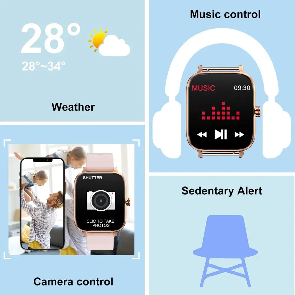 Smart Watch for Women, 1.69 Inch Smartwatch for Android/Ios, IP67 Waterproof Outdoor Fitness Tracker Smart Watches (Gold)