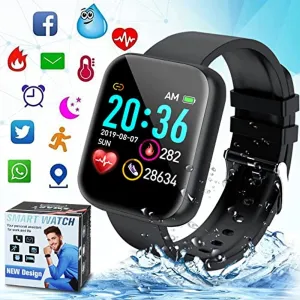 Smart Watch,Ip67 Waterproof Bluetooth Smartwatch for Android Phones,Sport Fitness Watch with Blood Pressure Oxygen Heart Rate Monitor Activity Tracker Compatiable for Android iOS Women Men Black