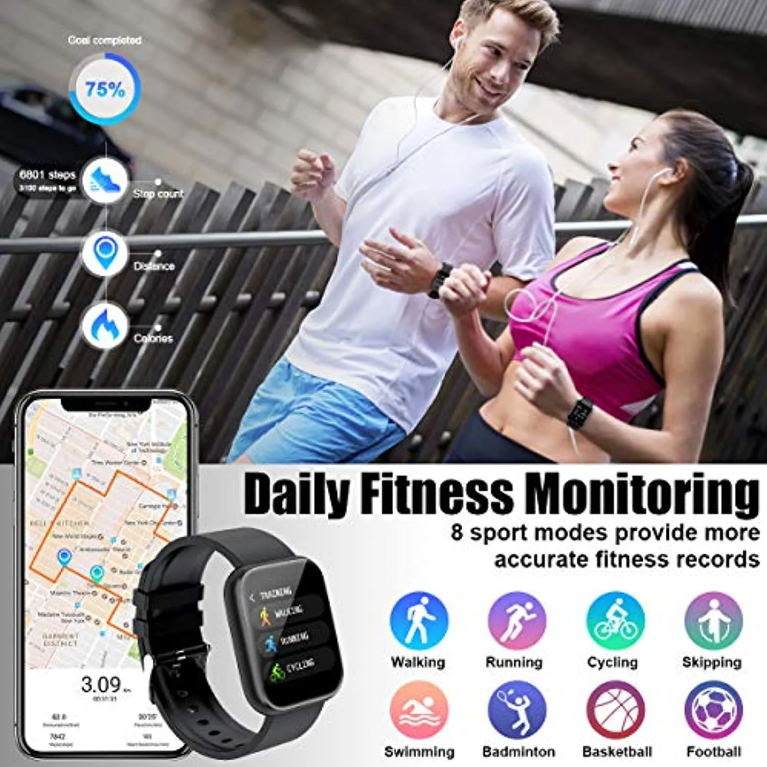Smart Watch,Ip67 Waterproof Bluetooth Smartwatch for Android Phones,Sport Fitness Watch with Blood Pressure Oxygen Heart Rate Monitor Activity Tracker Compatiable for Android iOS Women Men Black