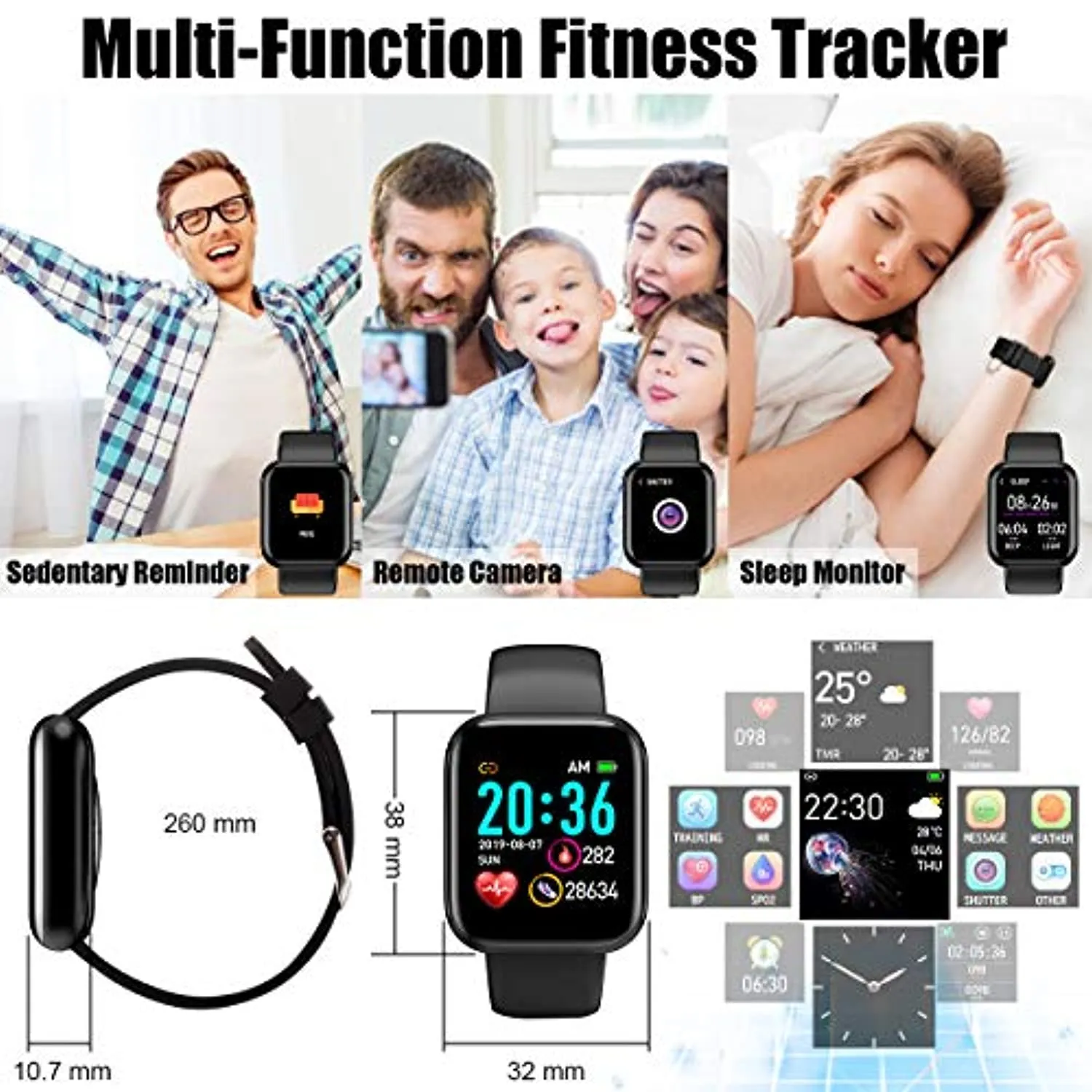 Smart Watch,Ip67 Waterproof Bluetooth Smartwatch for Android Phones,Sport Fitness Watch with Blood Pressure Oxygen Heart Rate Monitor Activity Tracker Compatiable for Android iOS Women Men Black