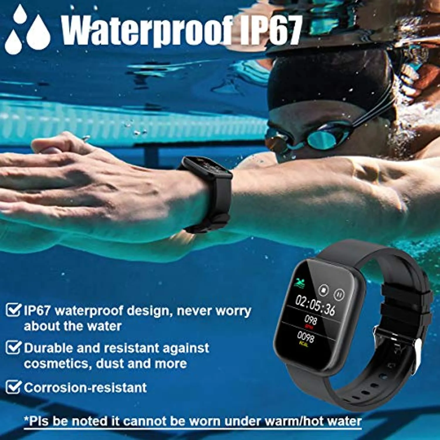 Smart Watch,Ip67 Waterproof Bluetooth Smartwatch for Android Phones,Sport Fitness Watch with Blood Pressure Oxygen Heart Rate Monitor Activity Tracker Compatiable for Android iOS Women Men Black
