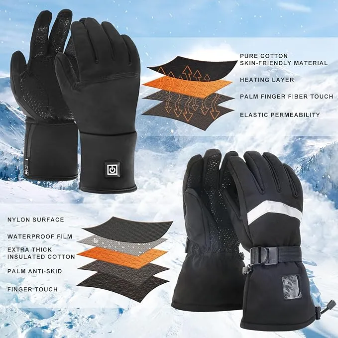SoulBay Electric Heated Gloves for Men Women with Rechargeable Battery Pack 3 Adjustable Temp Mode 149°F Max, Touch Screen Water Resistant Thermal Gloves for Outdoor Cycling Skiing Winter Gear