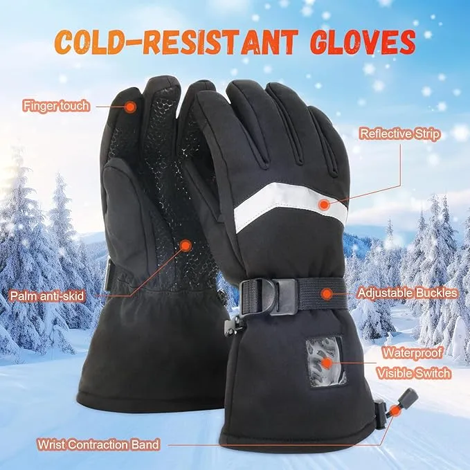 SoulBay Electric Heated Gloves for Men Women with Rechargeable Battery Pack 3 Adjustable Temp Mode 149°F Max, Touch Screen Water Resistant Thermal Gloves for Outdoor Cycling Skiing Winter Gear