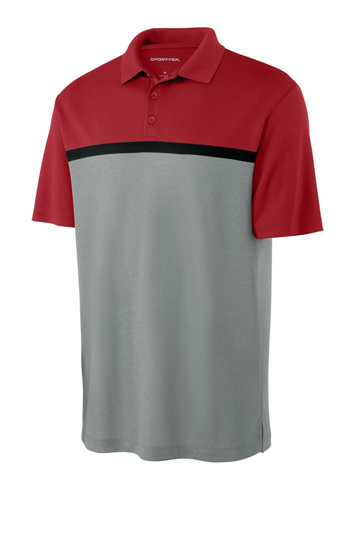 Sport-Tek UV Micropique Colorblock Polo ST741 Deep Red/ Grey Concrete Heather/ Black