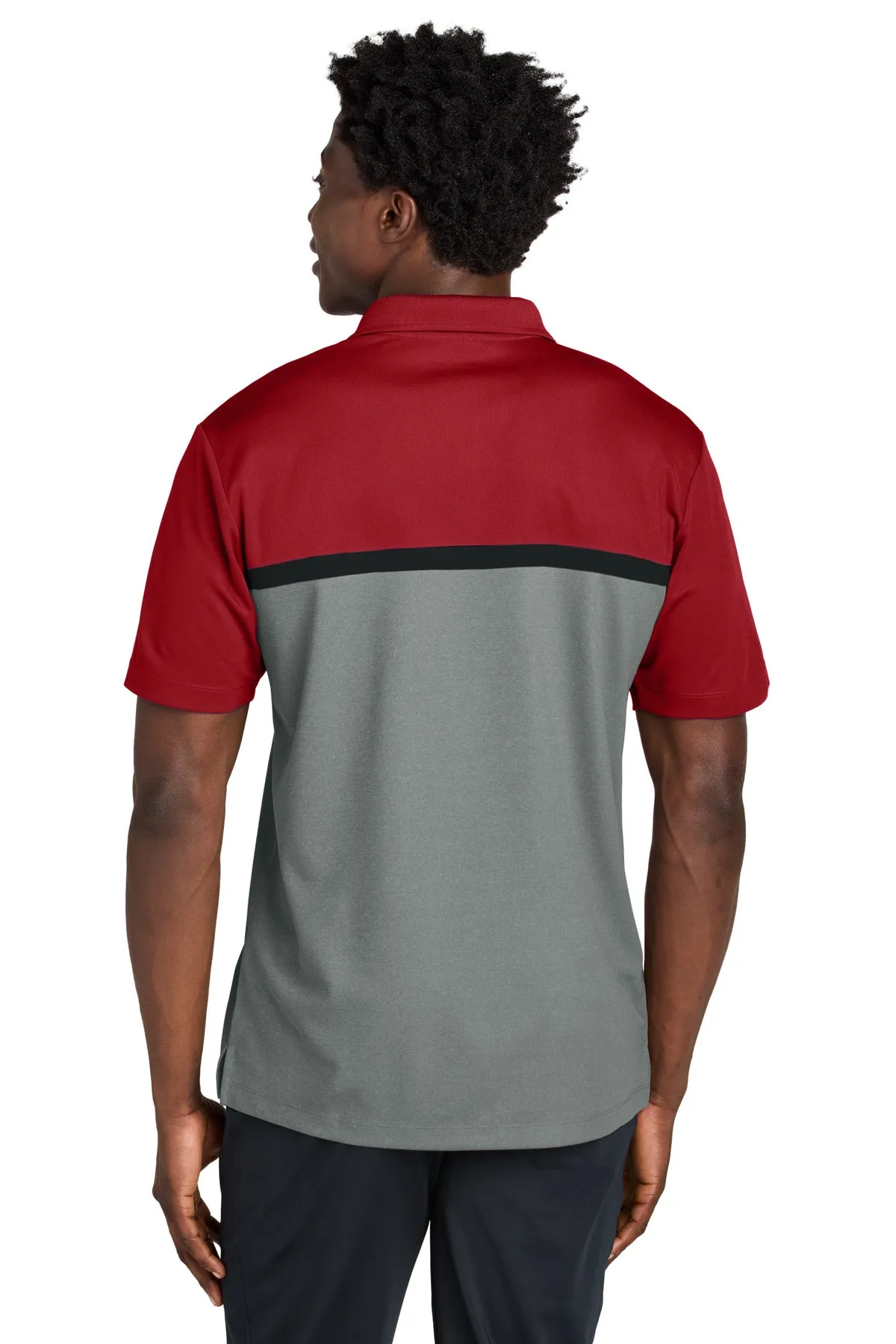 Sport-Tek UV Micropique Colorblock Polo ST741 Deep Red/ Grey Concrete Heather/ Black