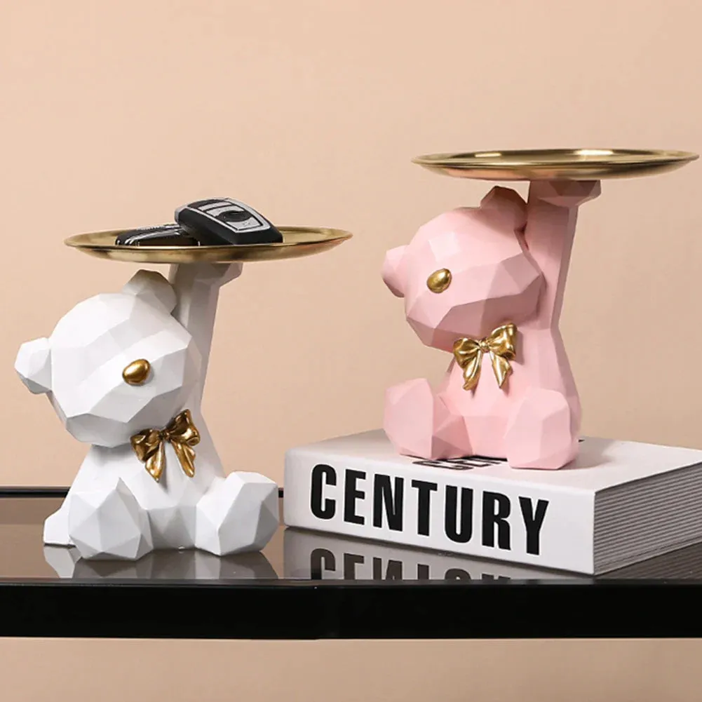 Storage Sculpture Entrance Crafts Geometric Bear Resin Desk Decoration Candy Sundries Household Supplies for Office Coffee Shop
