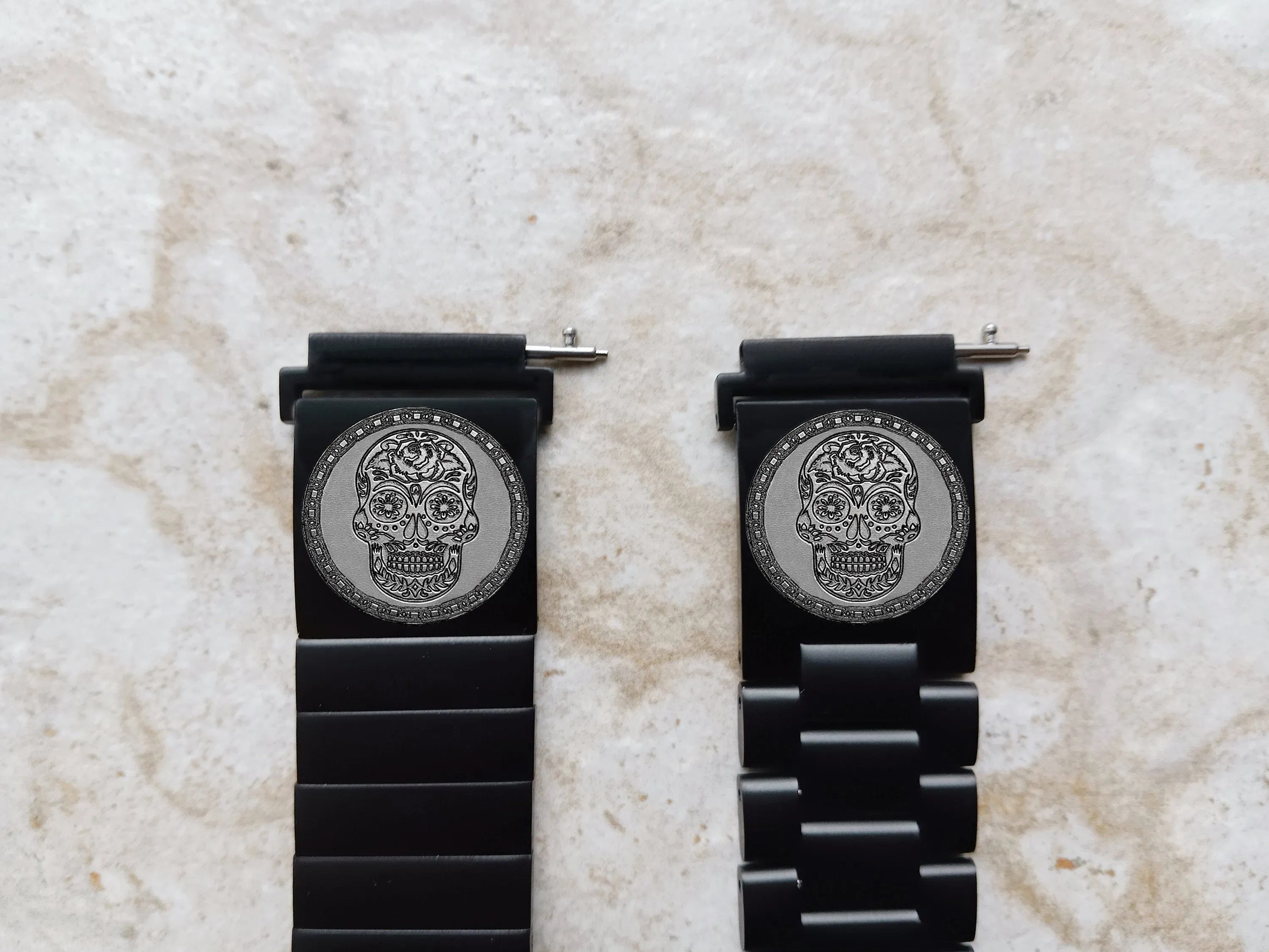 Sugar Skull Engraved Watch Band for 20mm Width Lugs Traditional Casual Luxury and Smartwatches Black Stainless Steel Strap Bracelet SS2 -A20