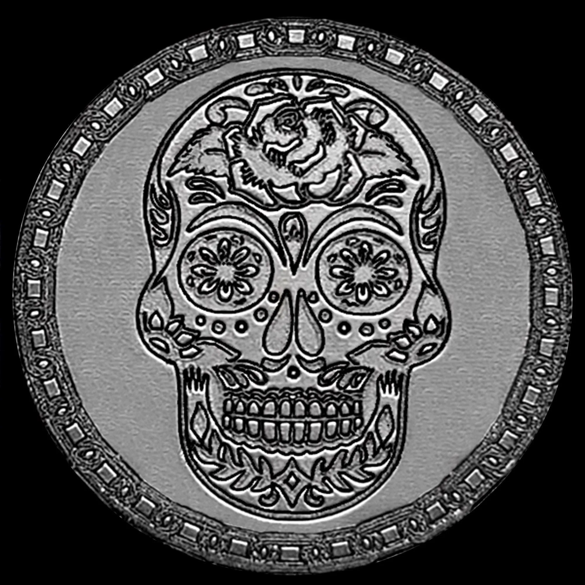 Sugar Skull Engraved Watch Band for 20mm Width Lugs Traditional Casual Luxury and Smartwatches Black Stainless Steel Strap Bracelet SS2 -A20