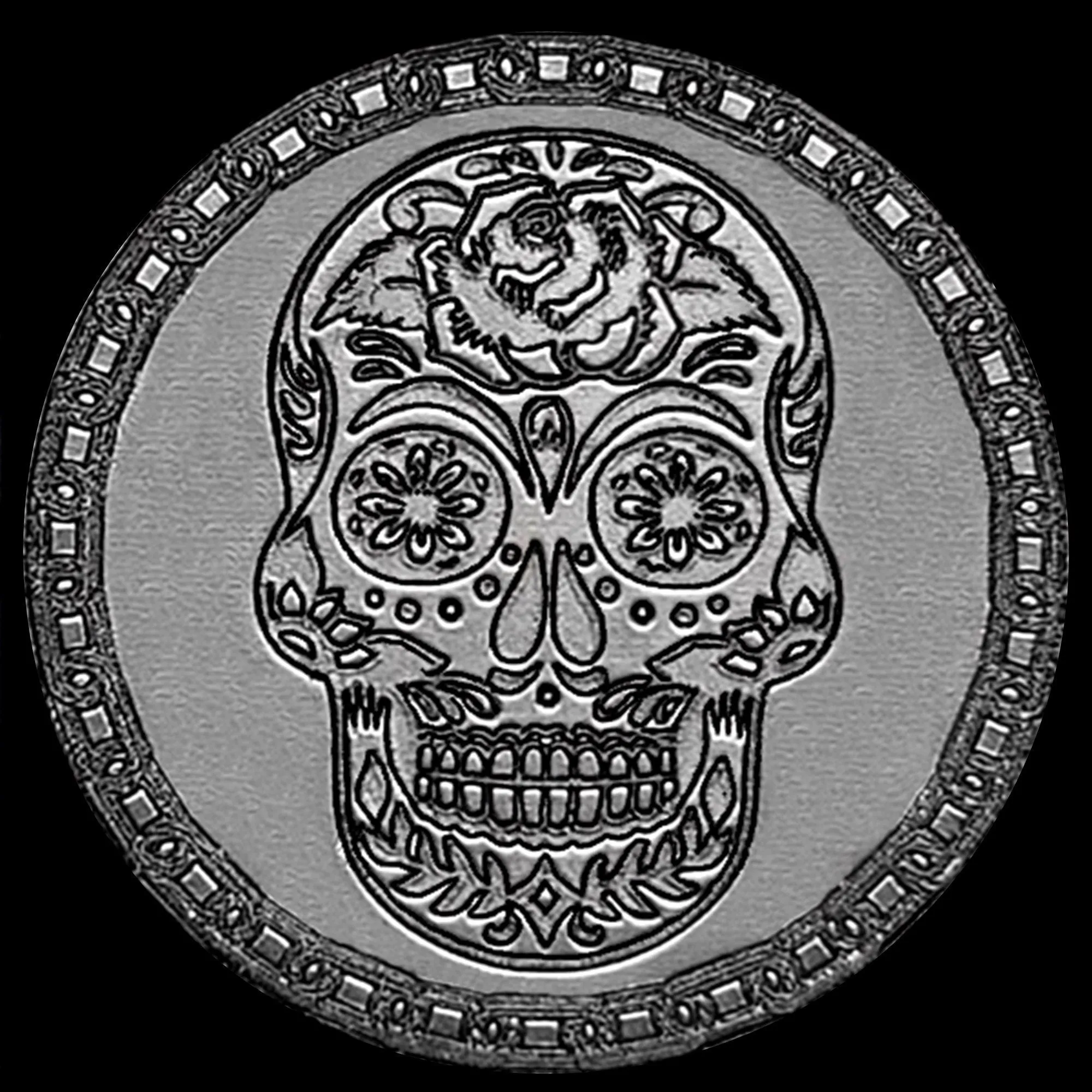 Sugar Skull Engraved Watch Band for 22mm Width Lugs Traditional Casual Luxury and Smartwatches Black Color Stainless Steel Bracelet Strap SS2
