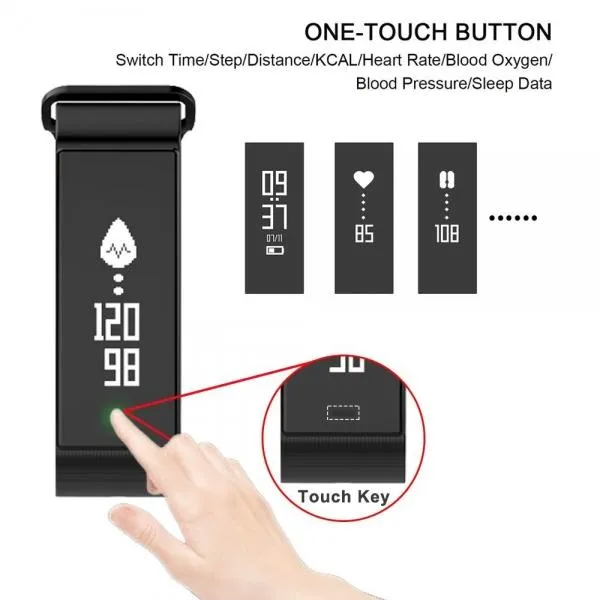 T2 Blood Pressure Heart Rate Monitor Bluetooth Smart Wristband For Phones Black
