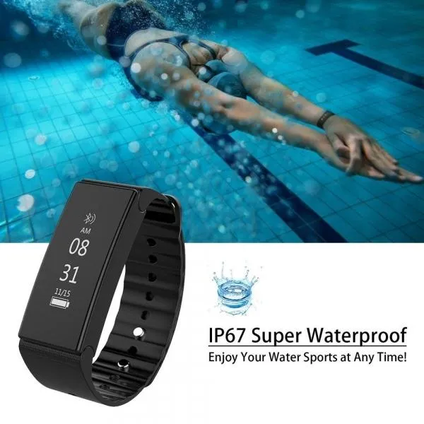T2 Blood Pressure Heart Rate Monitor Bluetooth Smart Wristband For Phones Black