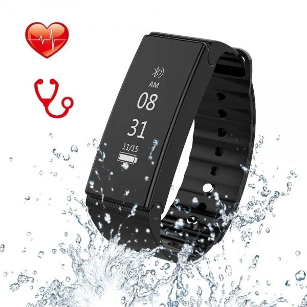 T2 Blood Pressure Heart Rate Monitor Bluetooth Smart Wristband For Phones Black
