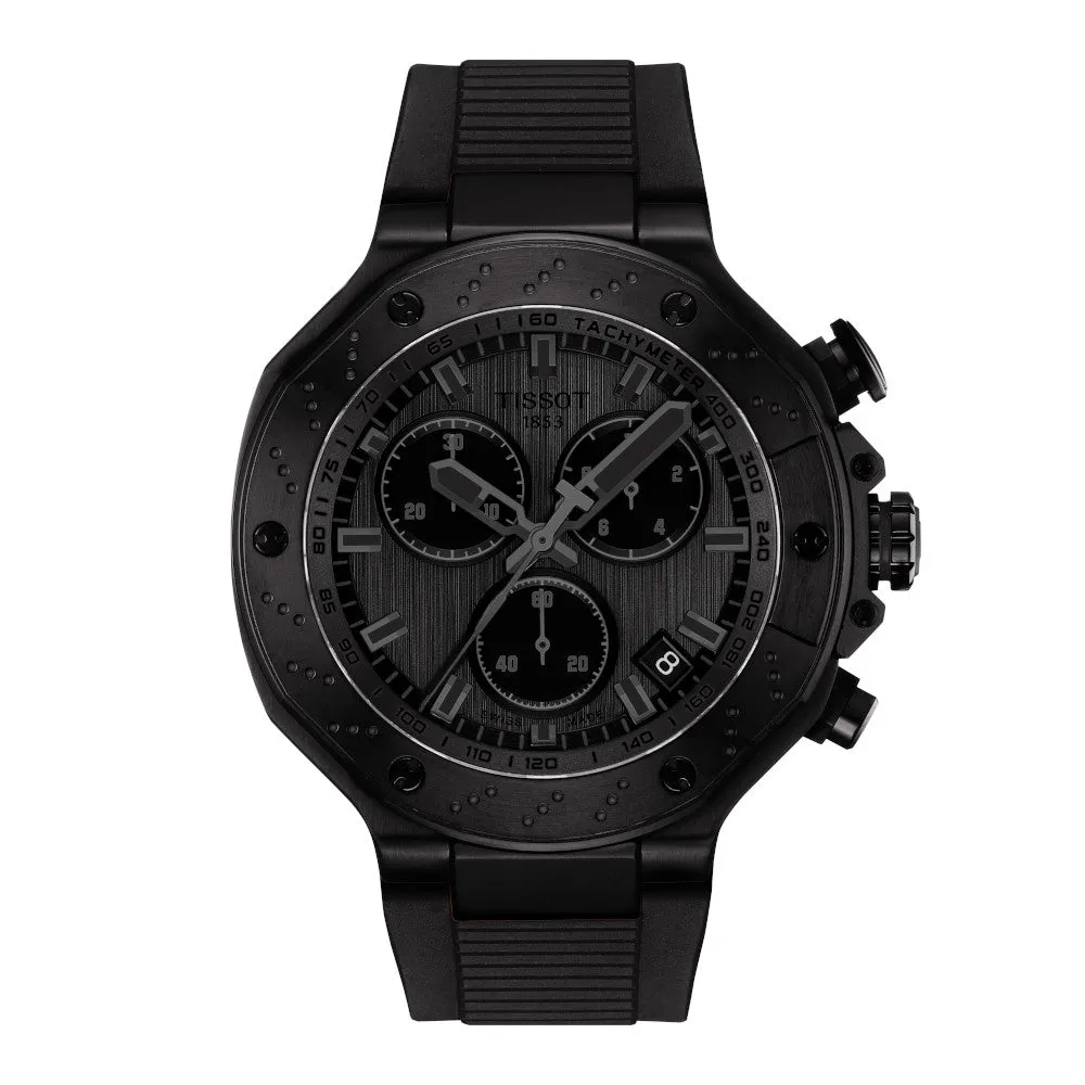 Tissot T-Race Chronograph Mens Black Tone Black Rubber Strap Watch