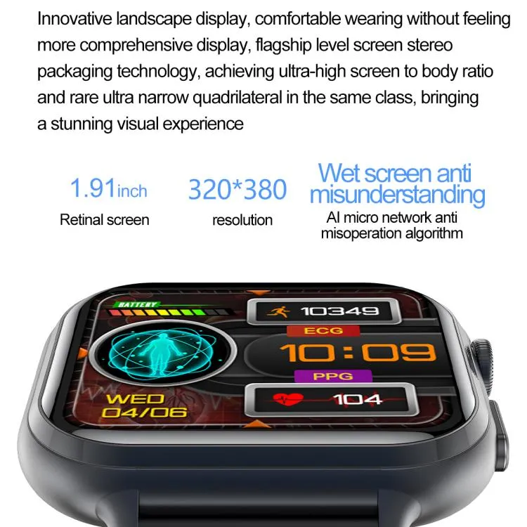 TK17 1.91 inch Horizontal Screen Leather Strap Smart Watch Supports ECG Electrocardiogram(Black)