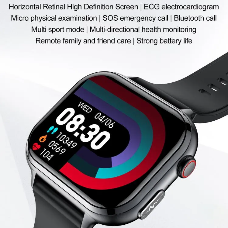 TK17 1.91 inch Horizontal Screen Leather Strap Smart Watch Supports ECG Electrocardiogram(Black)