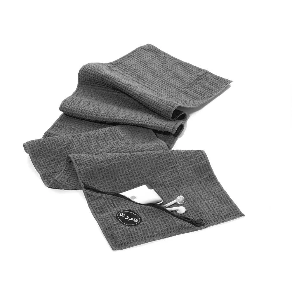 TROIKA Gym Towel with Integrated Zip Pocket - Grey