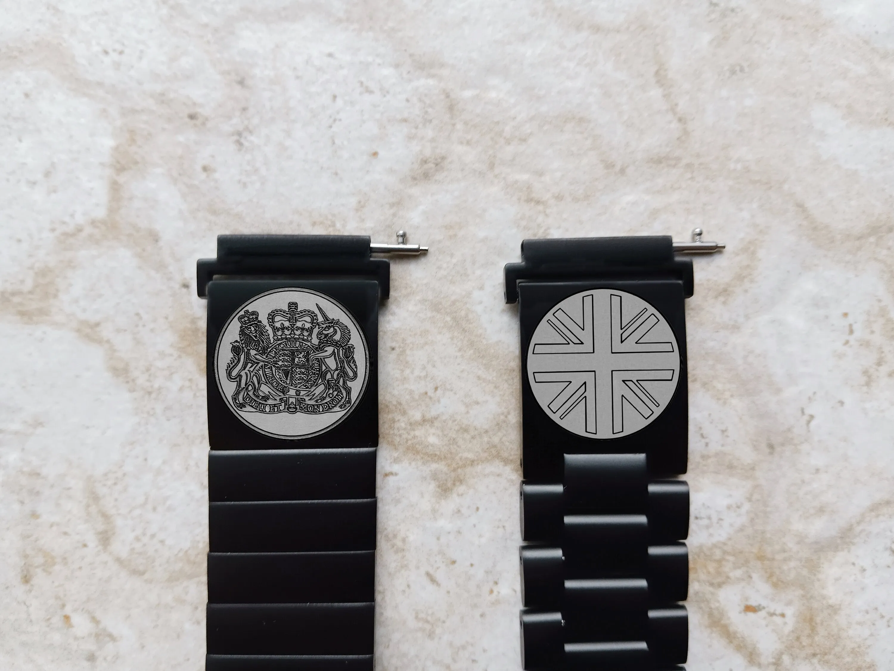 UK Symbols Engraved Watch Band for 20mm Width Lugs Traditional Casual Luxury and Smartwatches Black Stainless Steel Strap Bracelet UKS -A20