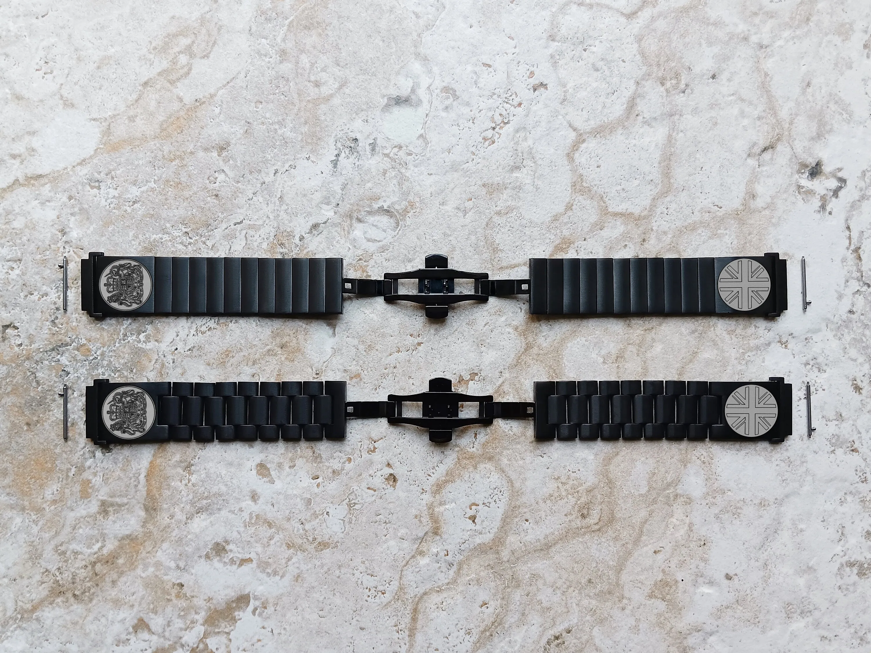 UK Symbols Engraved Watch Band for 20mm Width Lugs Traditional Casual Luxury and Smartwatches Black Stainless Steel Strap Bracelet UKS -A20