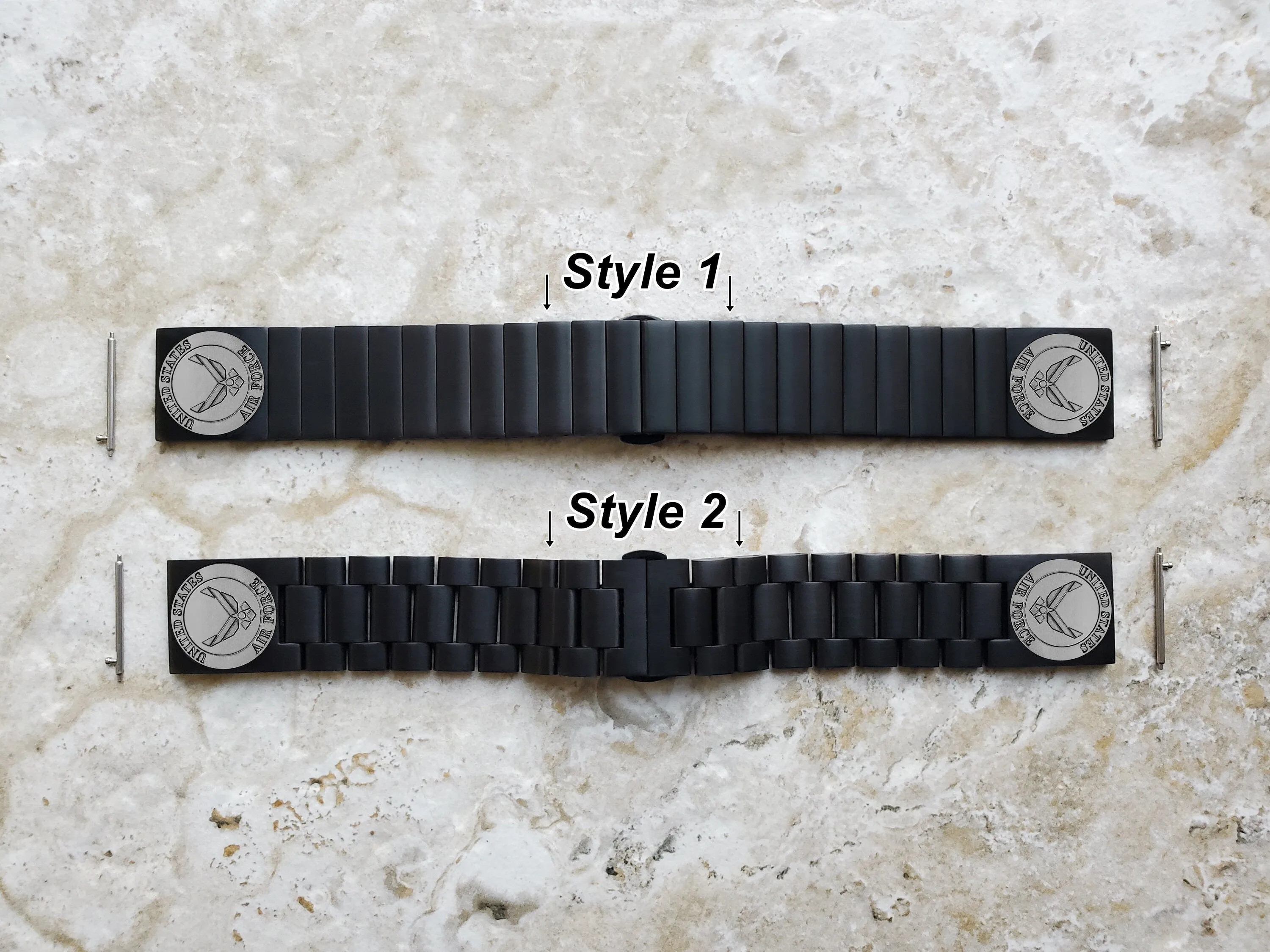 US Air Force Engraved Watch Band for 22mm Width Lugs Traditional Casual Luxury and Smartwatches Black Stainless Steel Strap Bracelet AF3