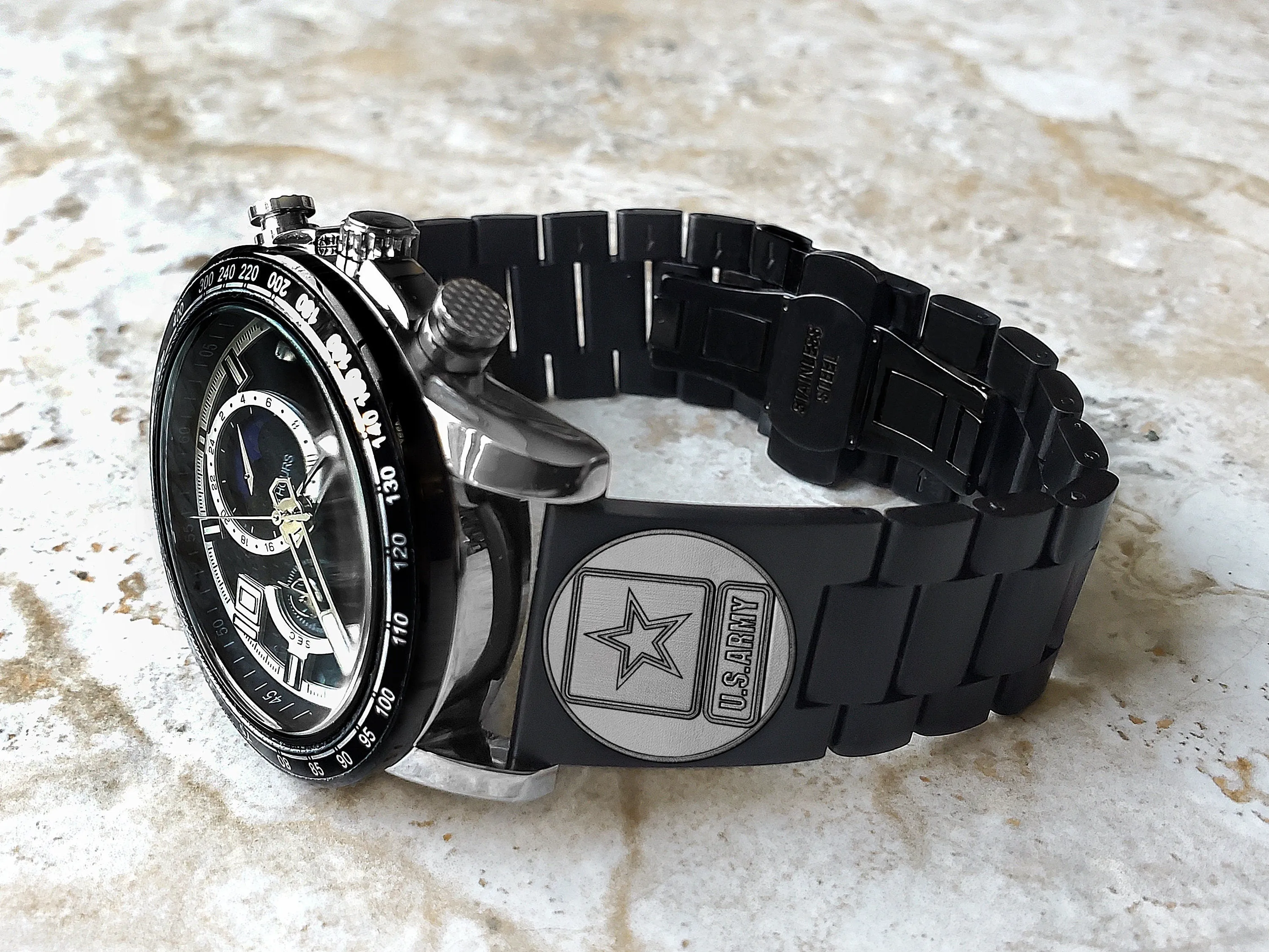 US Army Engraved Watch Band for 22mm Width Lugs Traditional Casual Luxury and Smartwatches Black Color Stainless Steel Strap Bracelet US1