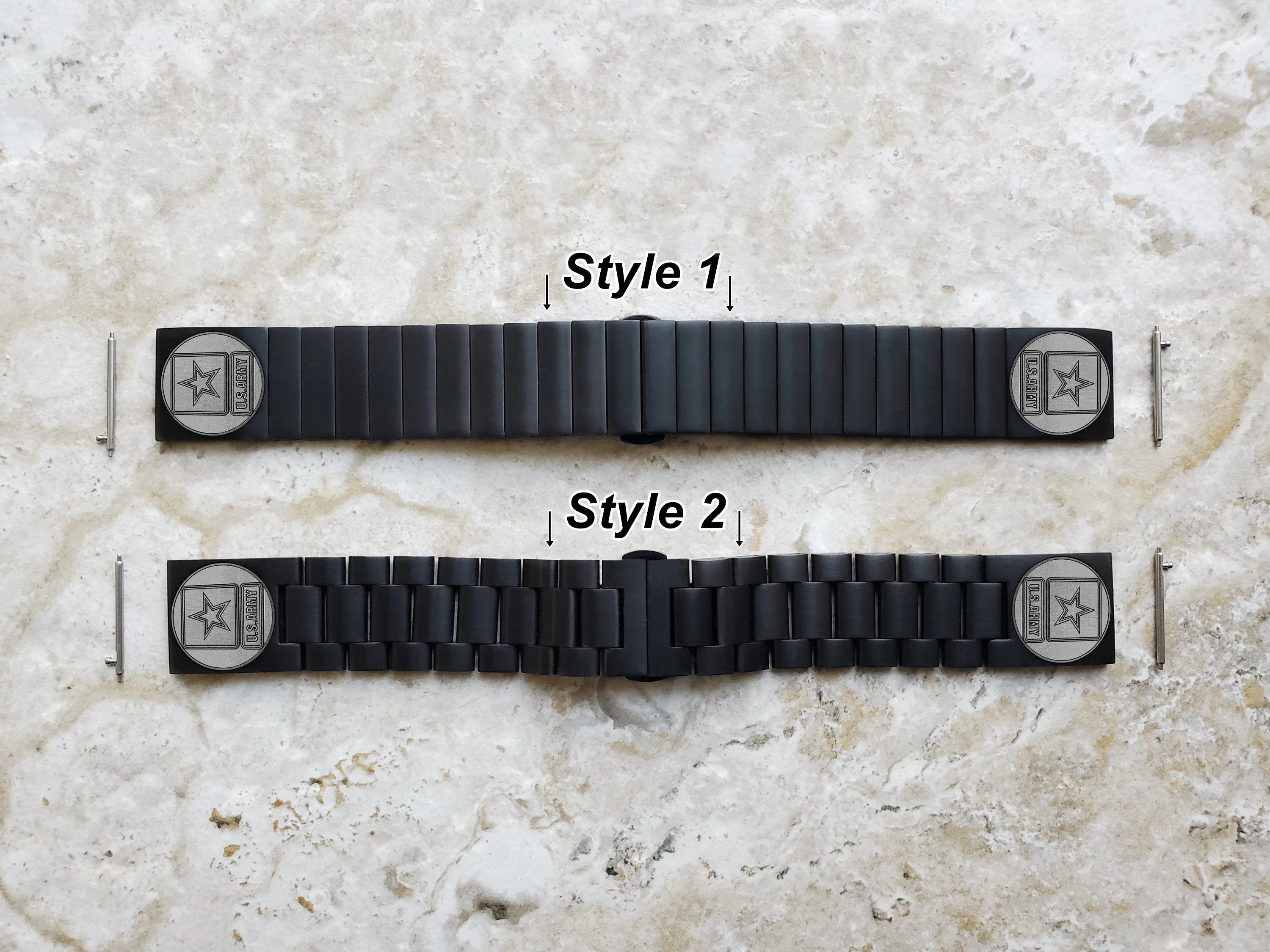 US Army Engraved Watch Band for 22mm Width Lugs Traditional Casual Luxury and Smartwatches Black Color Stainless Steel Strap Bracelet US1