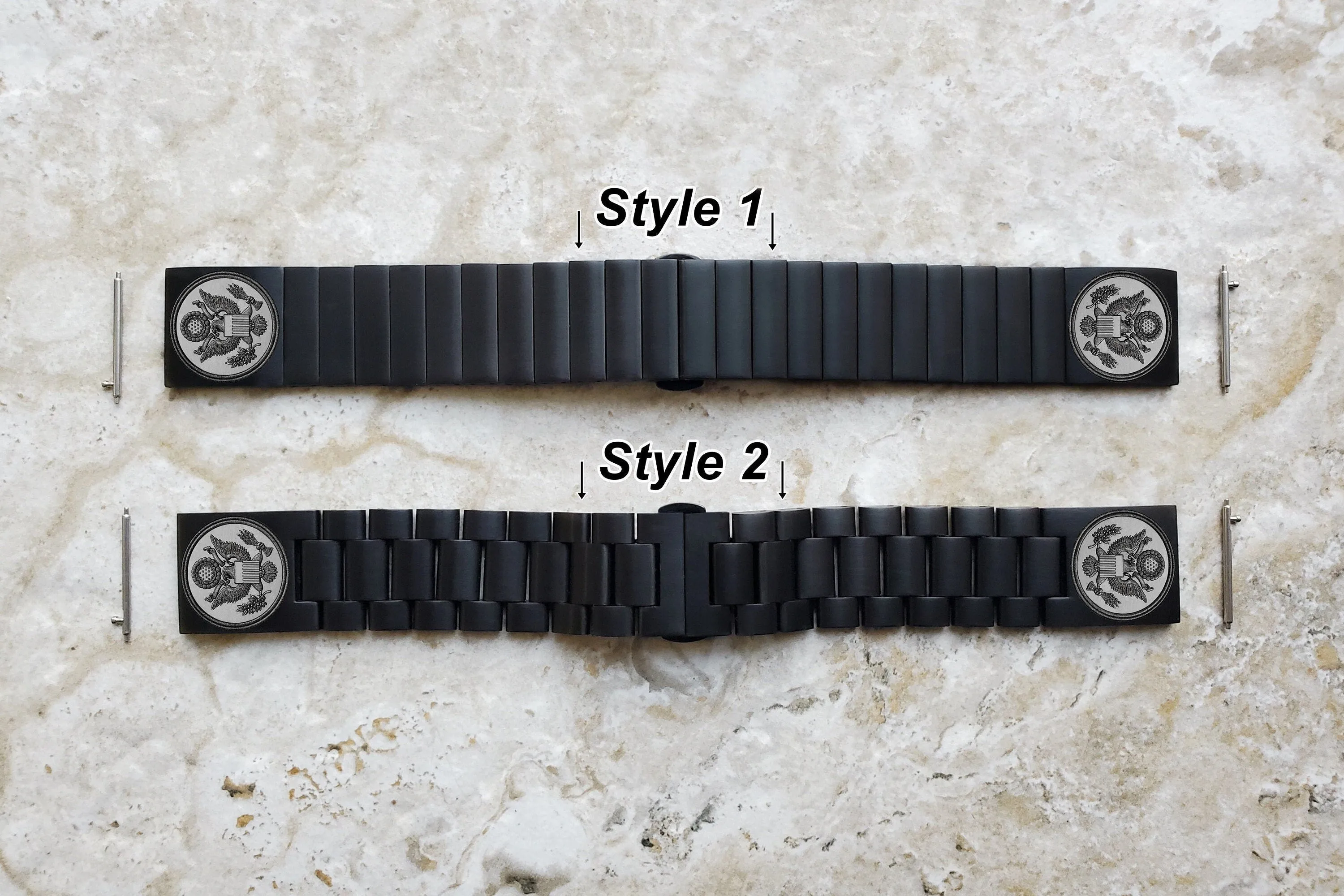 US Eagle Engraved Watch Band for 22mm Width Lugs Traditional Casual Luxury and Smartwatches Black Color Stainless Steel Bracelet Strap AS1