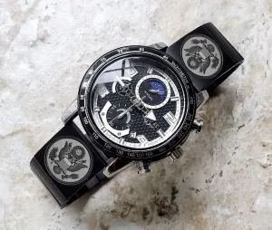 US Eagle Engraved Watch Band for 22mm Width Lugs Traditional Casual Luxury and Smartwatches Black Color Stainless Steel Bracelet Strap AS1
