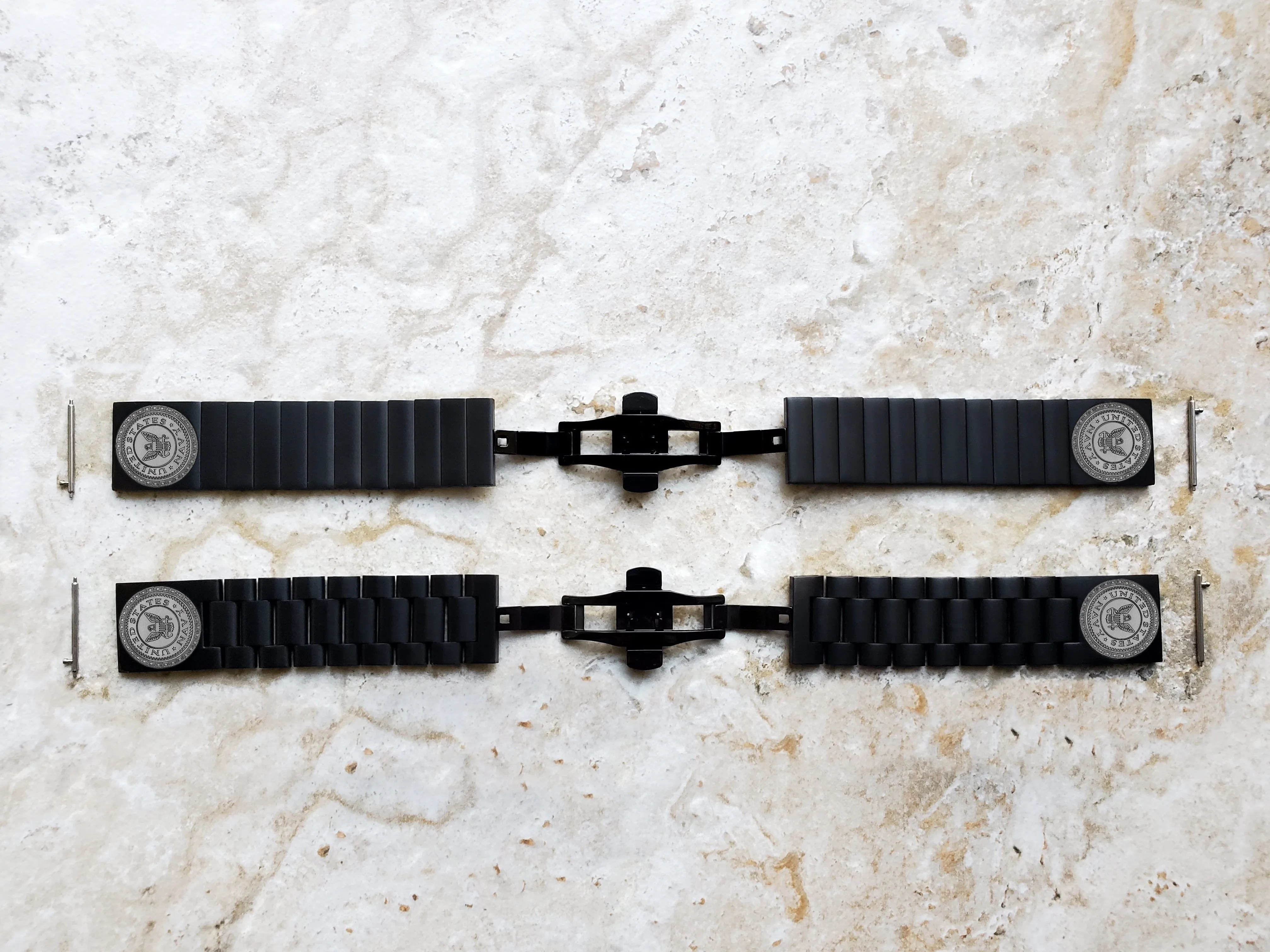 US Navy Engraved Watch Band for 22mm Width Lugs Traditional Casual Luxury and Smartwatches Black Color Stainless Steel Strap Bracelet NE1