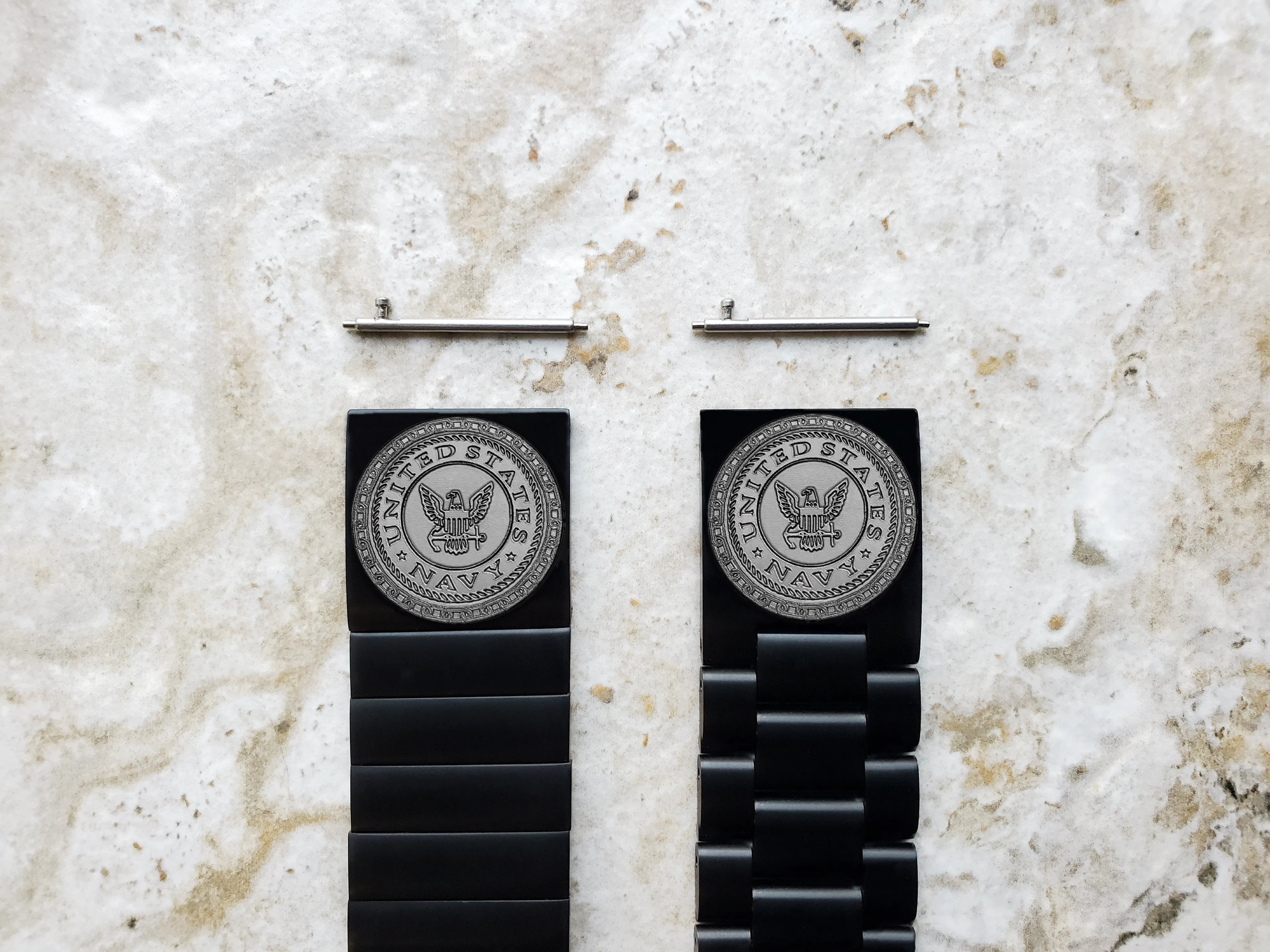 US Navy Engraved Watch Band for 22mm Width Lugs Traditional Casual Luxury and Smartwatches Black Color Stainless Steel Strap Bracelet NE1