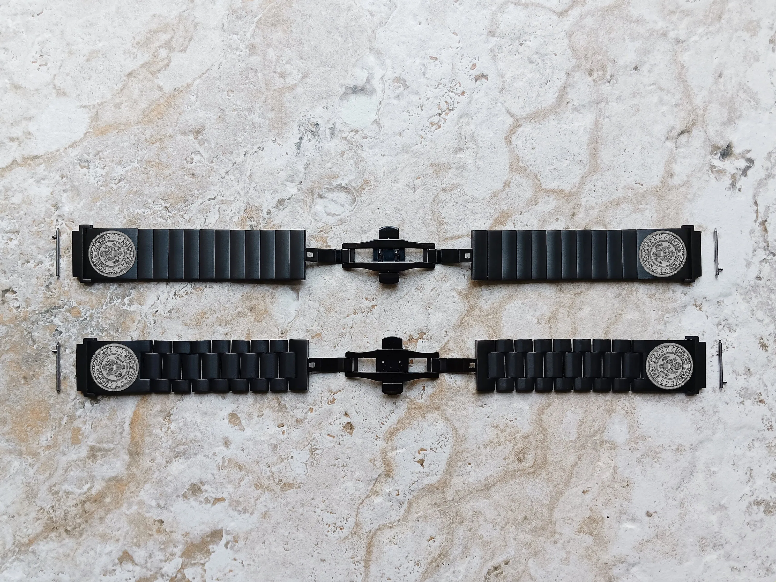 US Veteran Engraved Watch Band for 20mm Width Lugs Traditional Casual Luxury & Smartwatches Black Stainless Steel Strap Bracelet V3 -A20