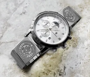 US Veteran Engraved Watch Band for 22mm 24mm 25mm Lugs Traditional Casual Luxury and Smartwatches Silver Color Stainless Steel Bracelet Strap V3