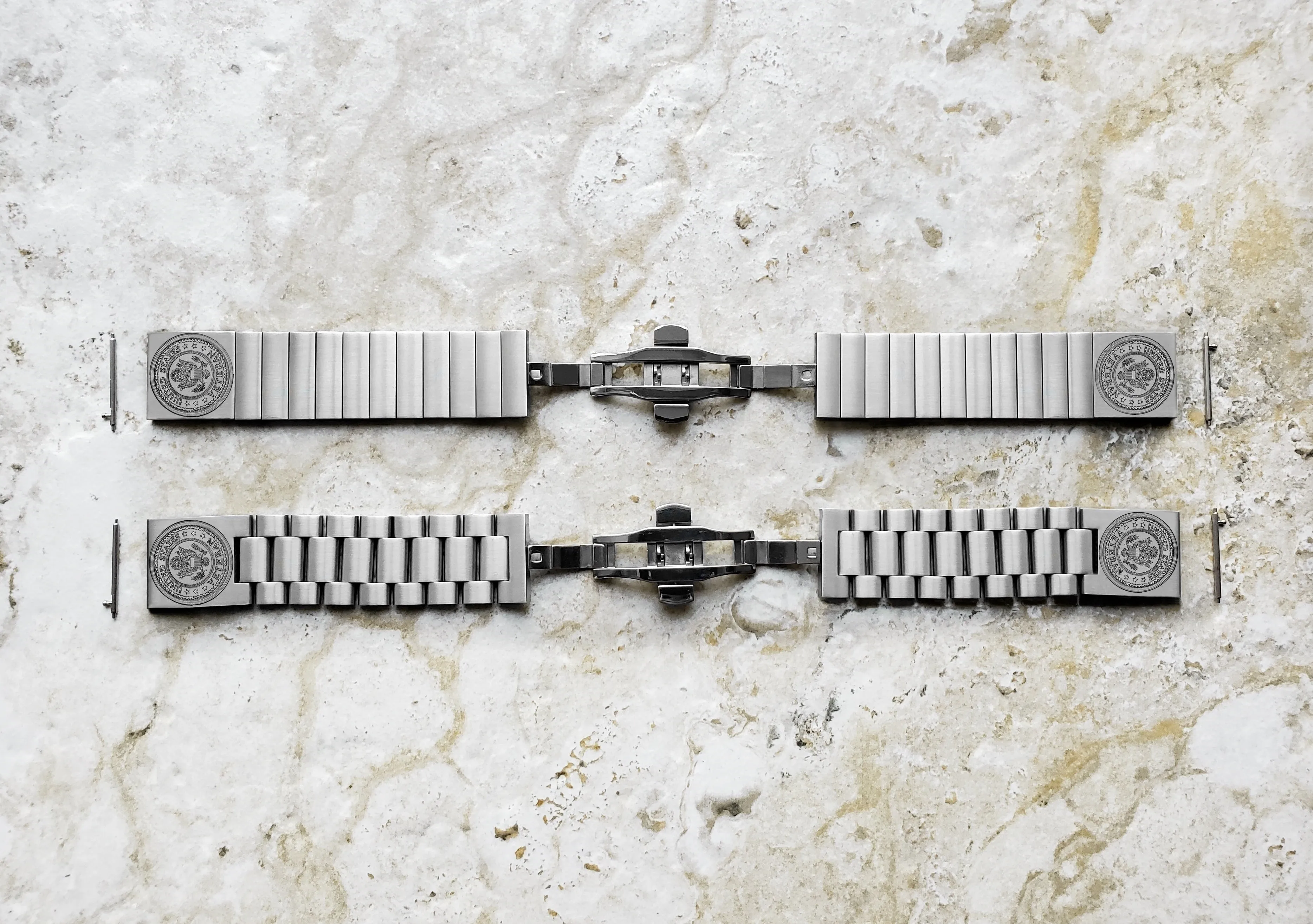US Veteran Engraved Watch Band for 22mm 24mm 25mm Lugs Traditional Casual Luxury and Smartwatches Silver Color Stainless Steel Bracelet Strap V3