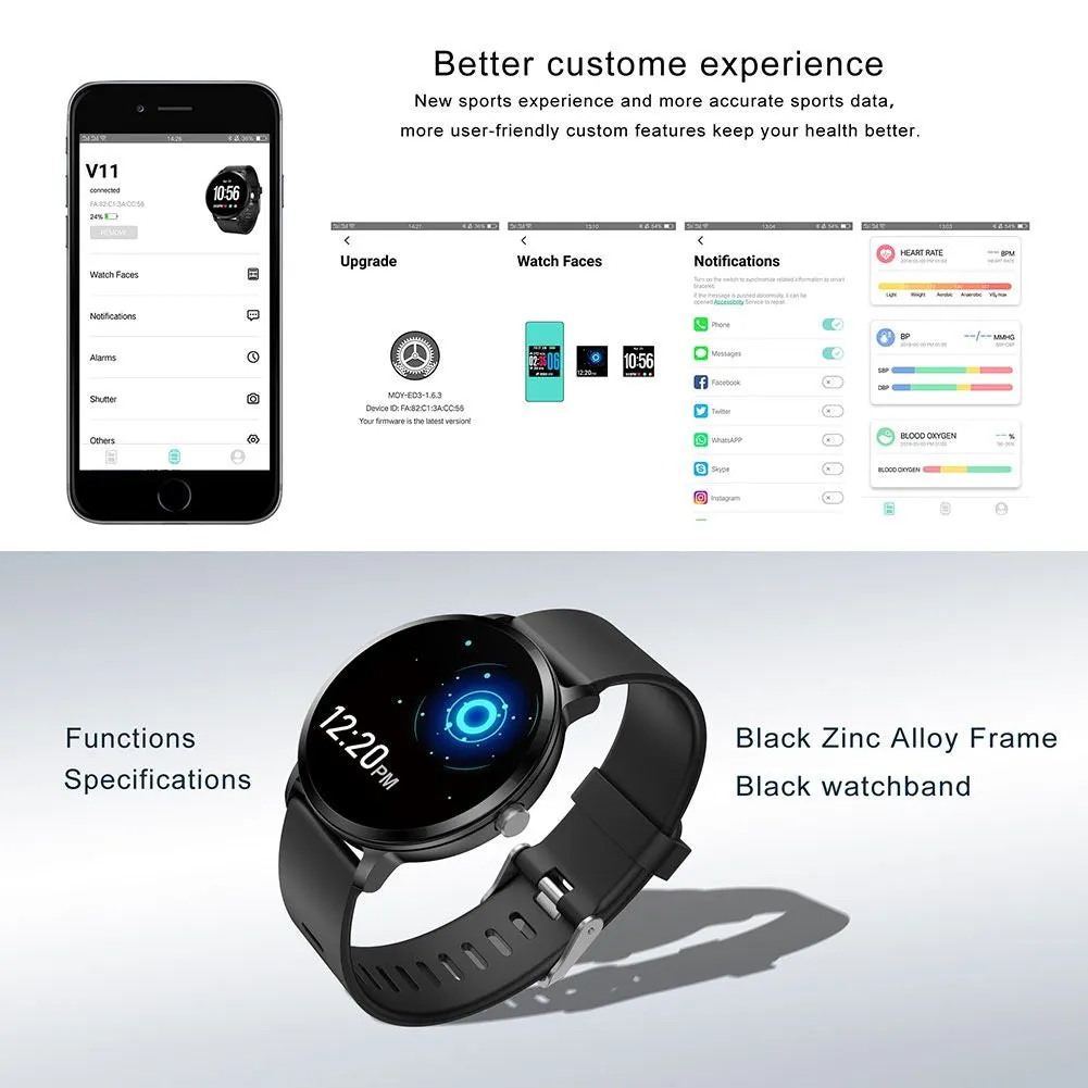 V11 Smart Watch Blood Pressure Heart Rate Monitor Sport Bracelet Fitness