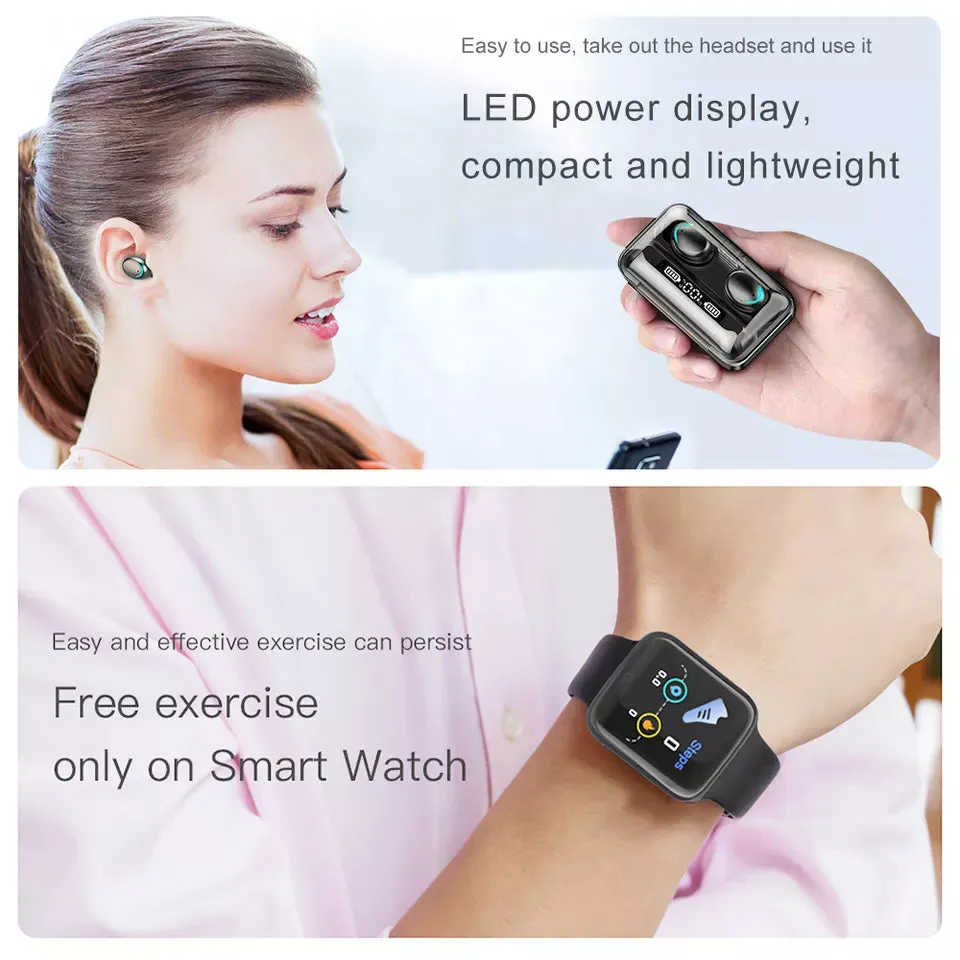 Valdus 2 in 1 Sport Set F9 EarphoneWireless with Smart Watch Waterproof (Black)