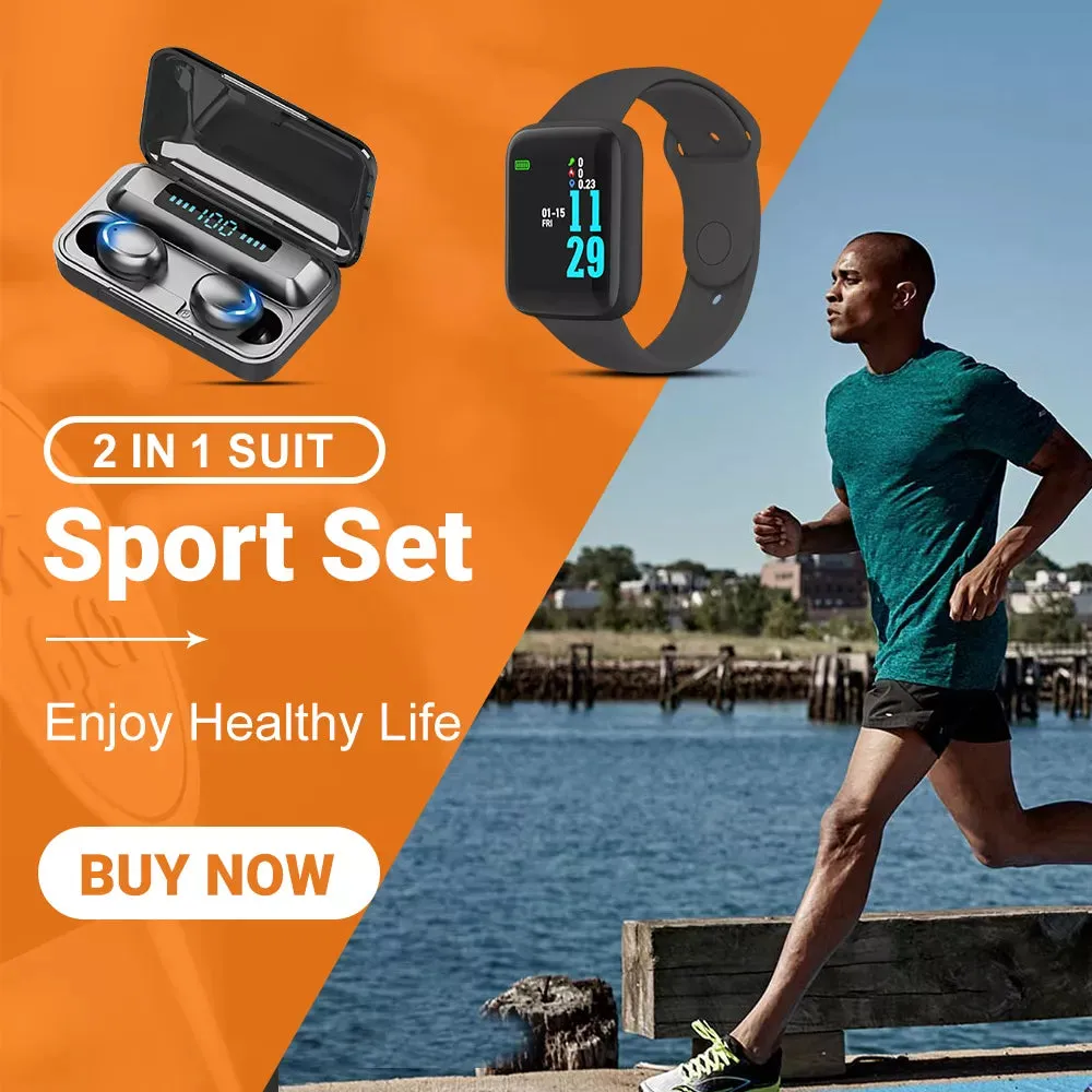 Valdus 2 in 1 Sport Set F9 EarphoneWireless with Smart Watch Waterproof (Black)