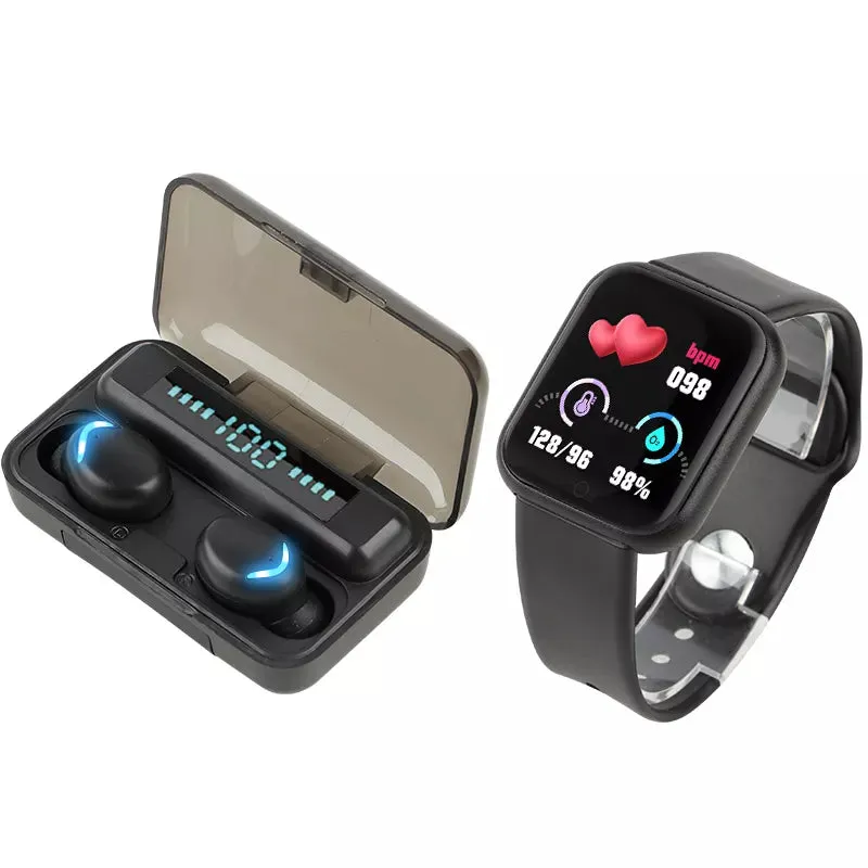 Valdus 2 in 1 Sport Set F9 EarphoneWireless with Smart Watch Waterproof (Black)