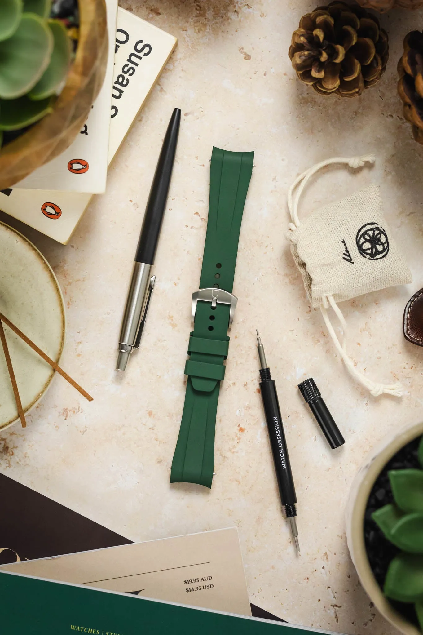 VANGUARD Integrated Rubber Watch Strap for Tudor Black Bay 54 in GREEN