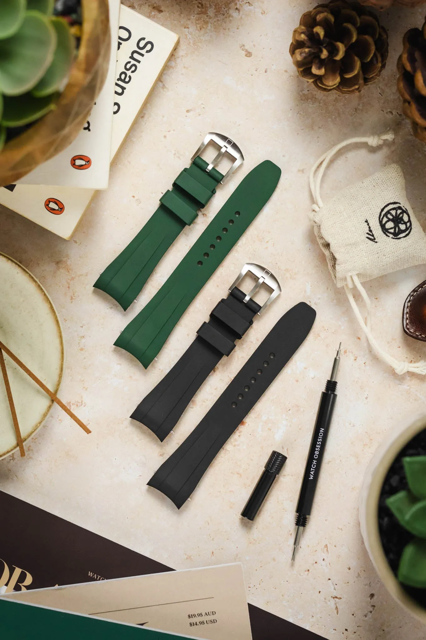 VANGUARD Integrated Rubber Watch Strap for Tudor Black Bay 54 in GREEN