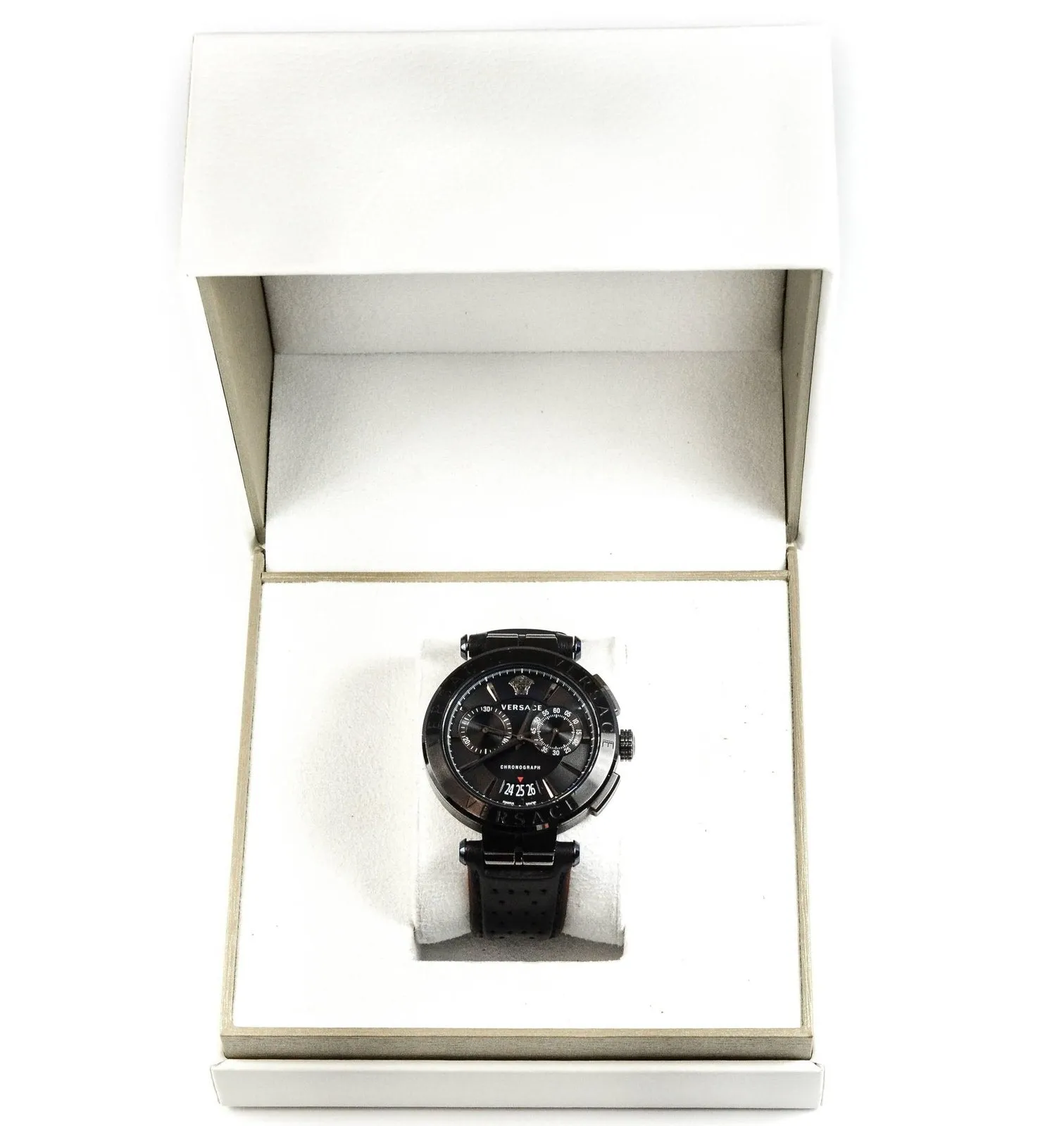 Versace VE1D00519 Chronograph Black Leather Steel 45mm Mens Watch