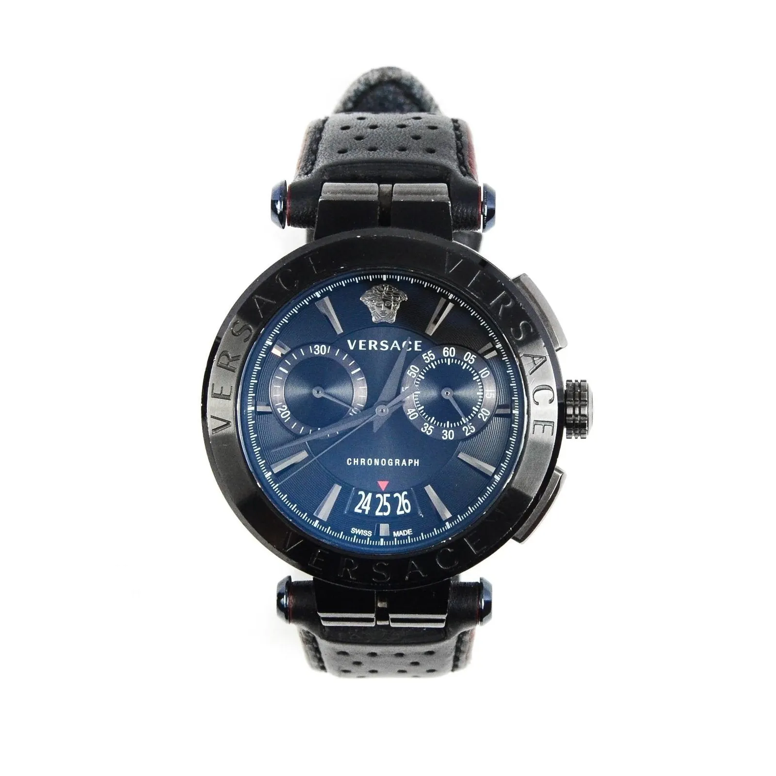 Versace VE1D00519 Chronograph Black Leather Steel 45mm Mens Watch