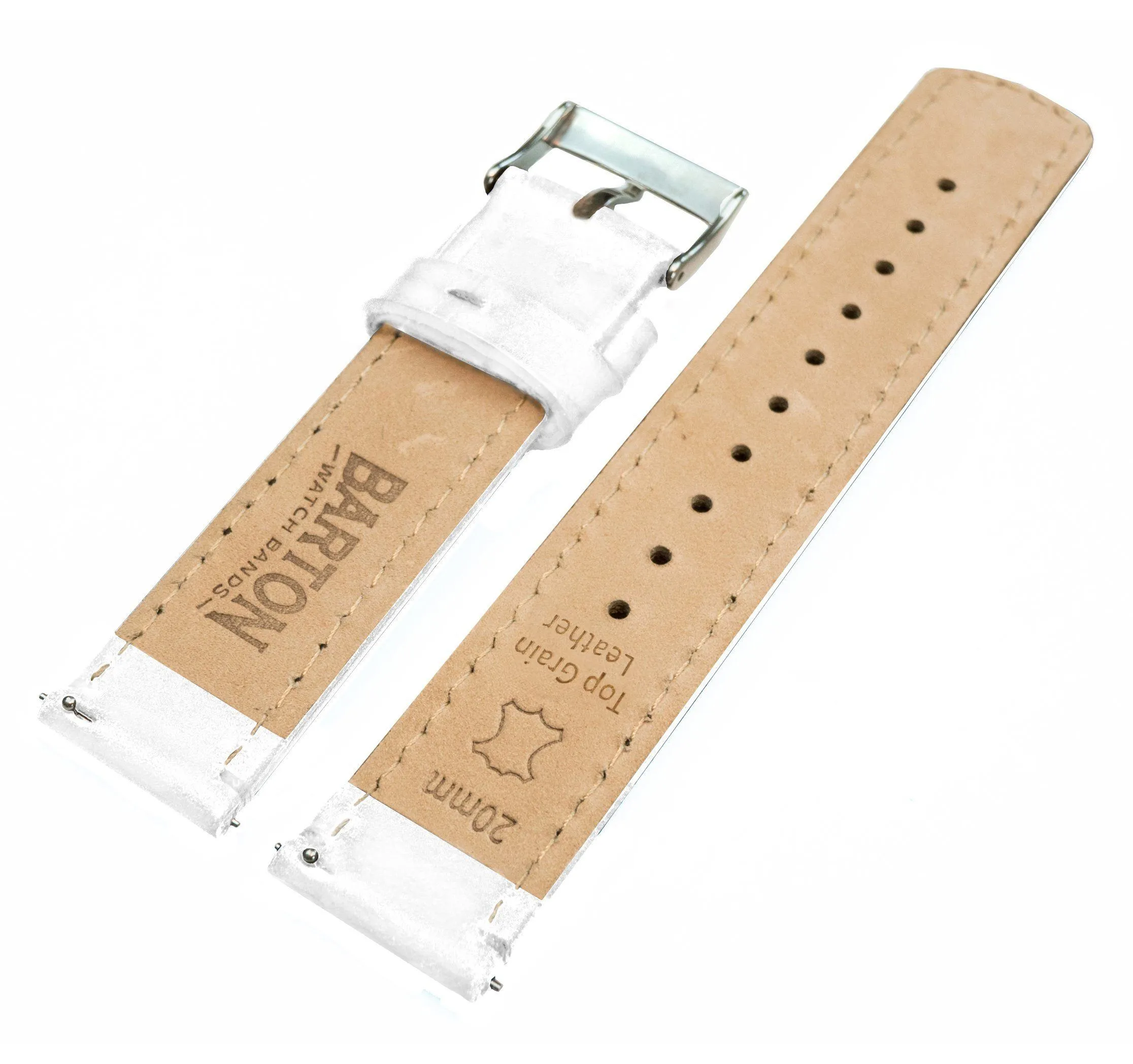 White Leather White Stitching Watch Band (21mm, 23mm, 24mm SALE)