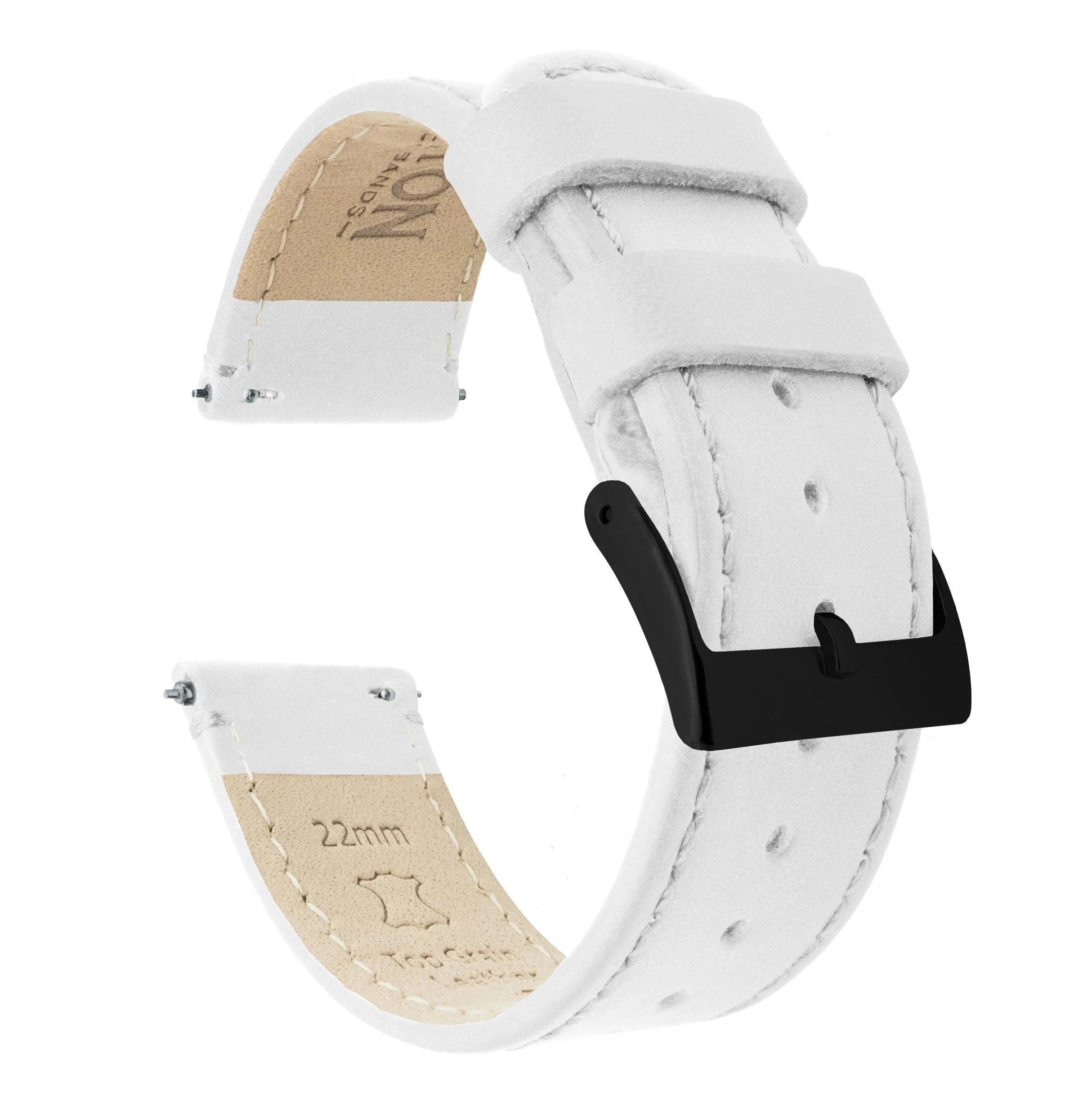 White Leather White Stitching Watch Band (21mm, 23mm, 24mm SALE)