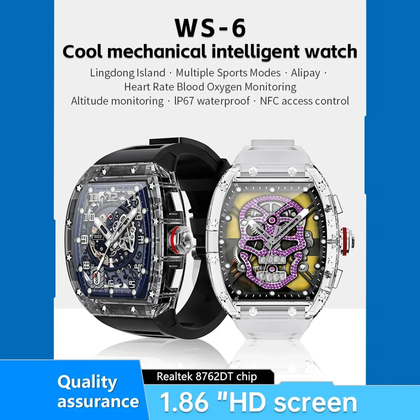 WS-6 Smart Watch 1.86" Fitness Tracker Waterproof